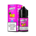 Vibrant pink bottle of nasty burst pineapple kiwi 30ml nic salt vape juice with black cap and tropical fruit box from vape street india