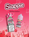 Pink and white striped box with a matching 10ml bottle of slapple watermelon nic salt 20mg nicotine salt for vaping