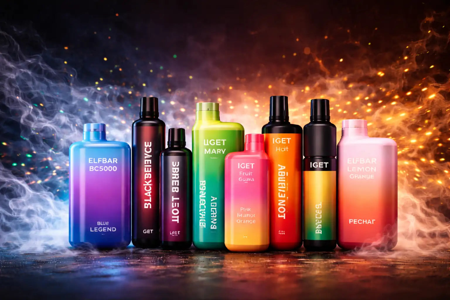 A sleek, gradient-colored vape pen with a vibrant blue-to-purple finish and the ’elf bar bc5000’’ branding.