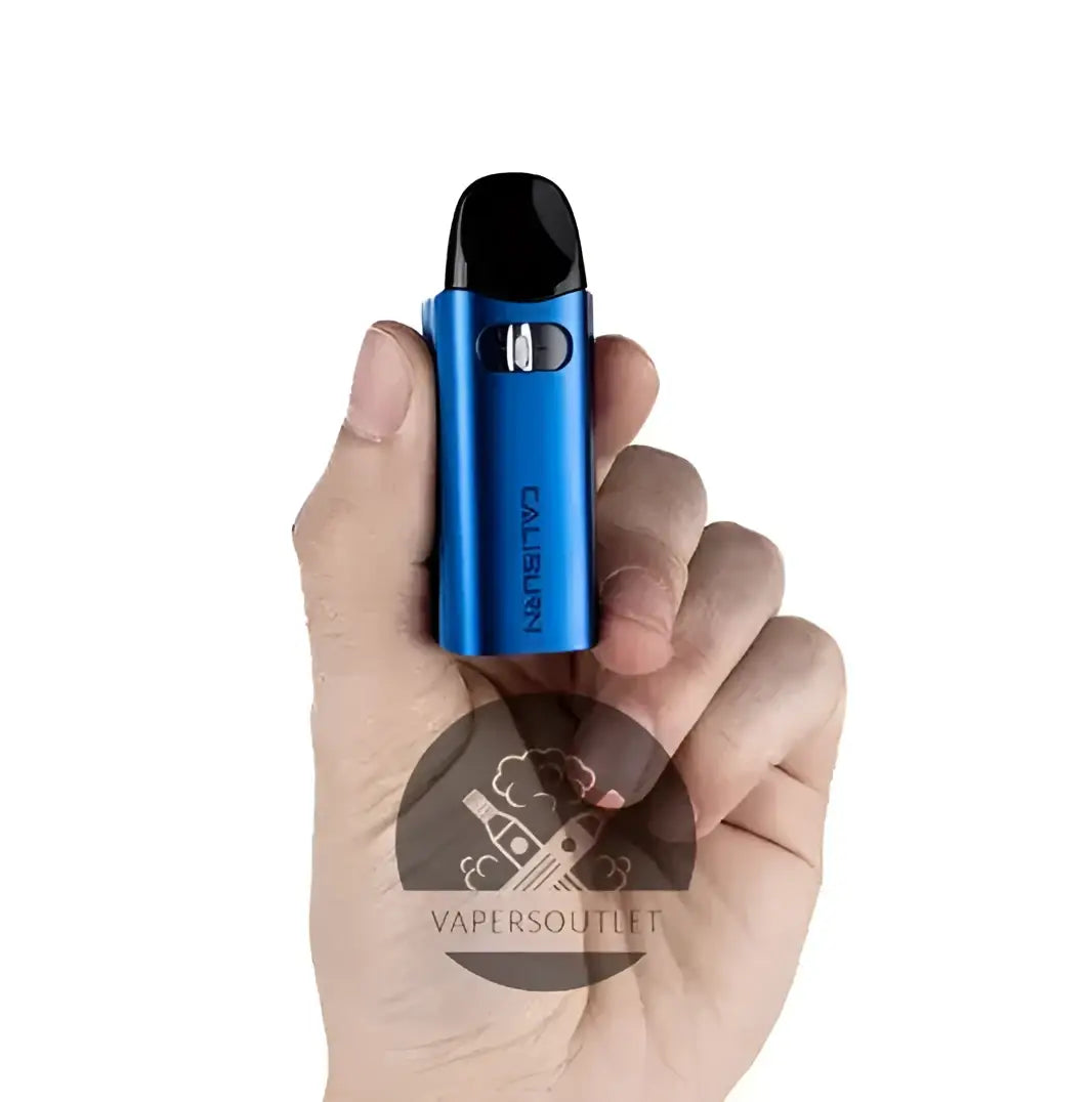 Blue caliburn az3 vape pen with black mouthpiece and silver accent button from uwell caliburn az3 pod system kit
