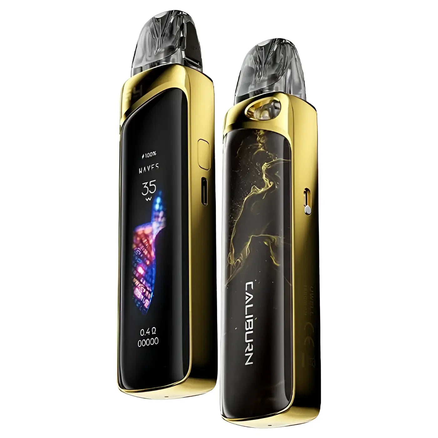 Gold and black caliburn g4 pro vape pen with digital display showing battery and wattage by uwell vape street