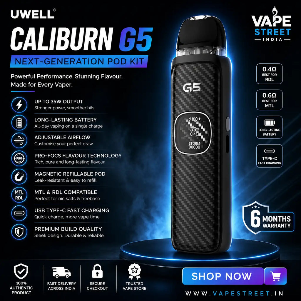 IVG Uwell Caliburn G5 Pod Kit, compact vaping device with sleek design and replaceable pods, designed for easy vaping experience.