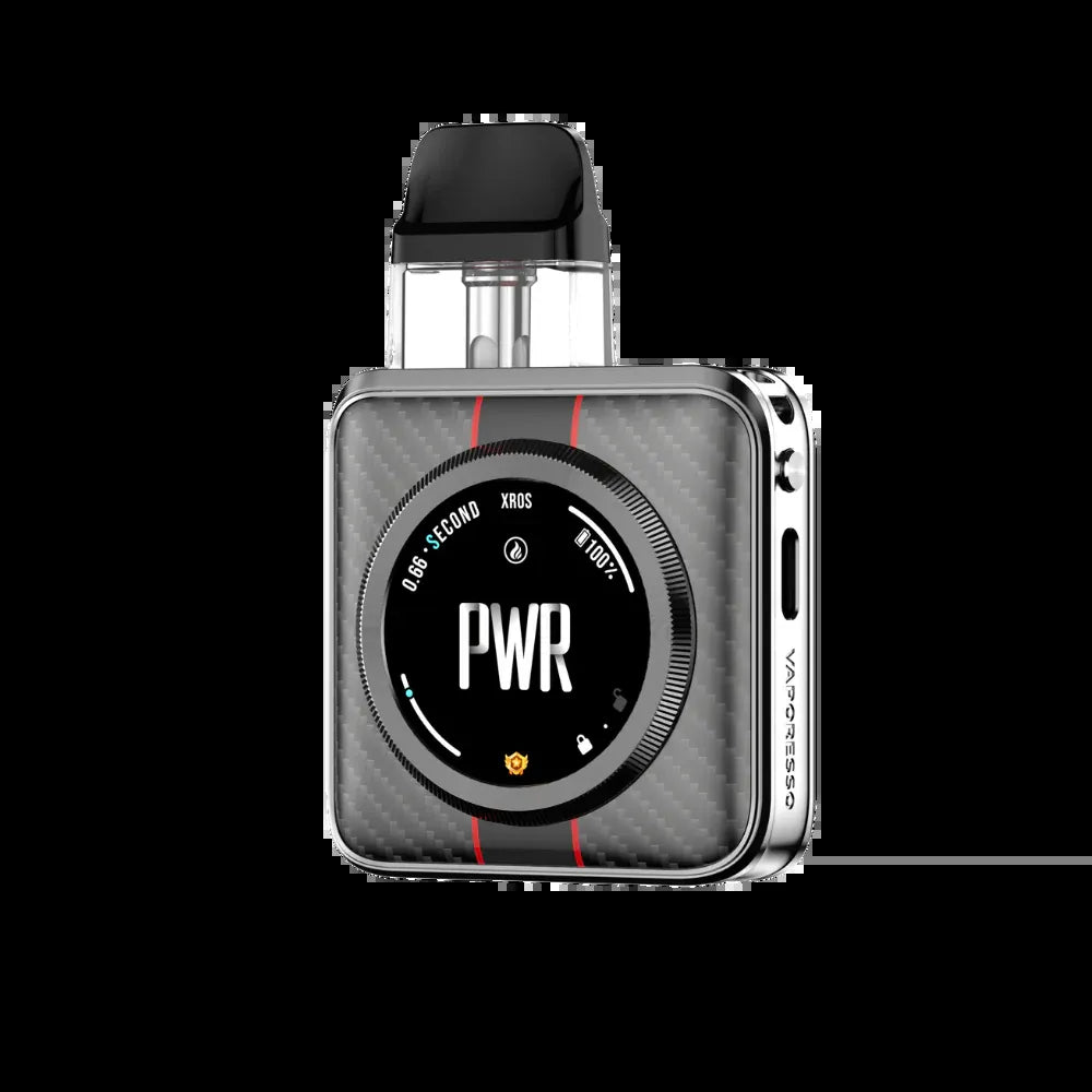 IVG Vaporesso XROS 5 Nano pod kit in black satin with sleek design, compact vape device for easy use and portability.